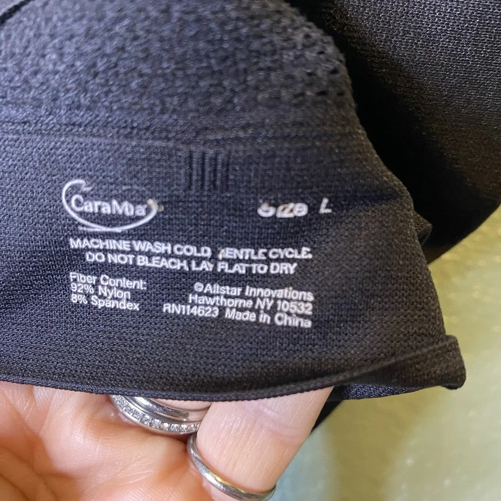 CARA MIA Black Comfortable Nylon Spandex Stretch Fabric Bra Size Large